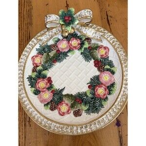 Fitz and Floyd Classics Christmas Wreath Gold Wreath Canape Plate 1997